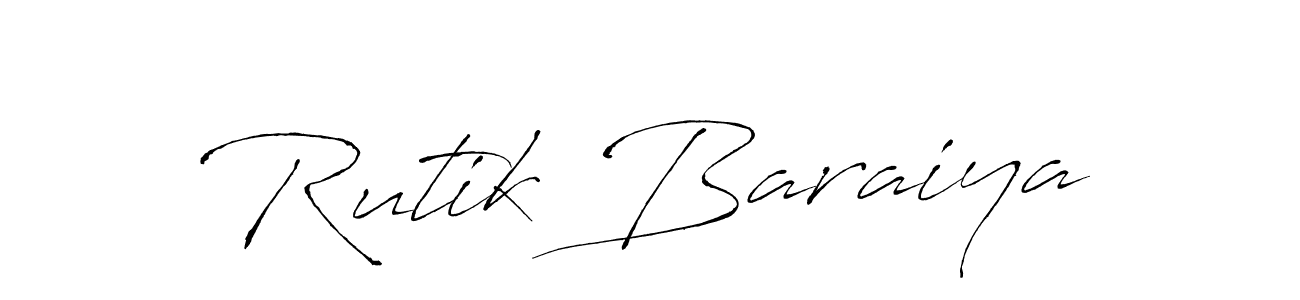 How to make Rutik Baraiya name signature. Use Antro_Vectra style for creating short signs online. This is the latest handwritten sign. Rutik Baraiya signature style 6 images and pictures png