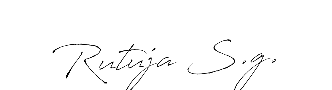 The best way (Antro_Vectra) to make a short signature is to pick only two or three words in your name. The name Rutuja S.g. include a total of six letters. For converting this name. Rutuja S.g. signature style 6 images and pictures png