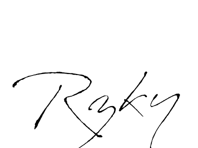 Use a signature maker to create a handwritten signature online. With this signature software, you can design (Antro_Vectra) your own signature for name Rzky. Rzky signature style 6 images and pictures png