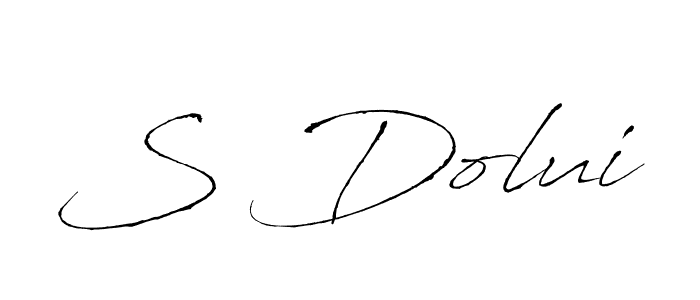 if you are searching for the best signature style for your name S Dolui. so please give up your signature search. here we have designed multiple signature styles  using Antro_Vectra. S Dolui signature style 6 images and pictures png