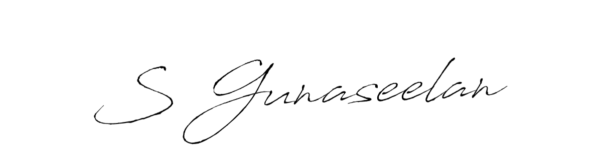 The best way (Antro_Vectra) to make a short signature is to pick only two or three words in your name. The name S Gunaseelan include a total of six letters. For converting this name. S Gunaseelan signature style 6 images and pictures png