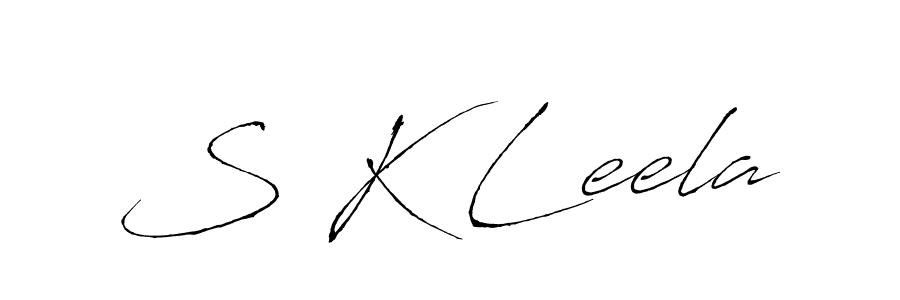 The best way (Antro_Vectra) to make a short signature is to pick only two or three words in your name. The name S K Leela include a total of six letters. For converting this name. S K Leela signature style 6 images and pictures png