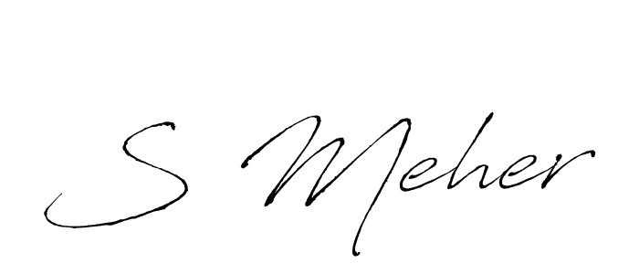 How to make S Meher name signature. Use Antro_Vectra style for creating short signs online. This is the latest handwritten sign. S Meher signature style 6 images and pictures png