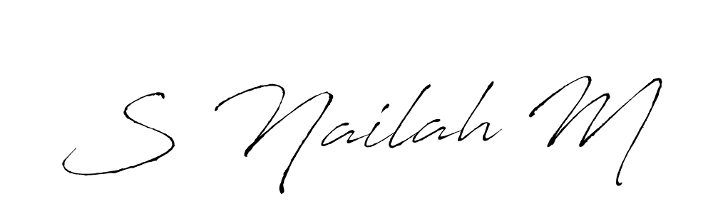 The best way (Antro_Vectra) to make a short signature is to pick only two or three words in your name. The name S Nailah M include a total of six letters. For converting this name. S Nailah M signature style 6 images and pictures png