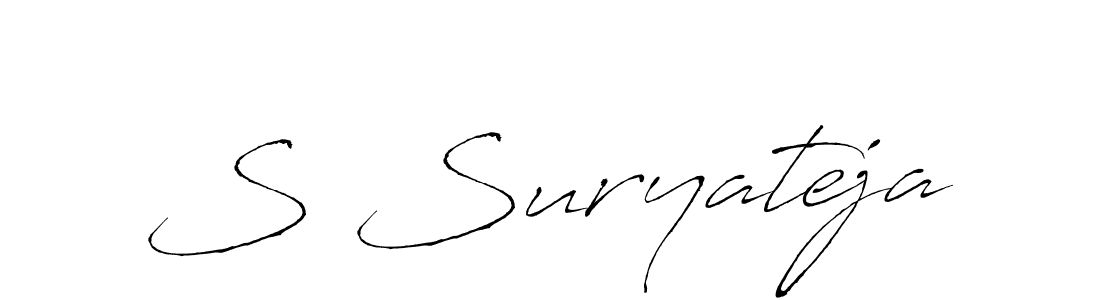 The best way (Antro_Vectra) to make a short signature is to pick only two or three words in your name. The name S Suryateja include a total of six letters. For converting this name. S Suryateja signature style 6 images and pictures png