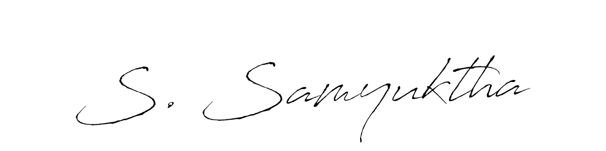 The best way (Antro_Vectra) to make a short signature is to pick only two or three words in your name. The name S. Samyuktha include a total of six letters. For converting this name. S. Samyuktha signature style 6 images and pictures png