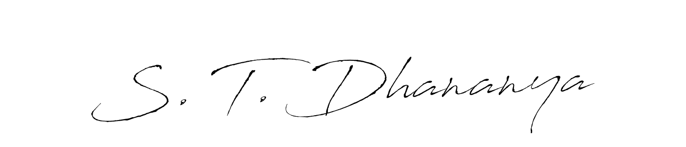 This is the best signature style for the S. T. Dhananya name. Also you like these signature font (Antro_Vectra). Mix name signature. S. T. Dhananya signature style 6 images and pictures png