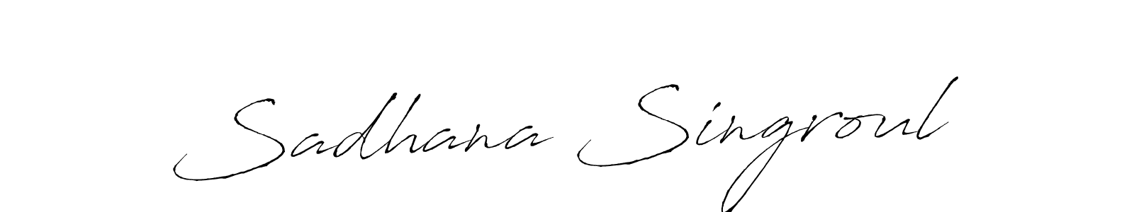 You should practise on your own different ways (Antro_Vectra) to write your name (Sadhana Singroul) in signature. don't let someone else do it for you. Sadhana Singroul signature style 6 images and pictures png