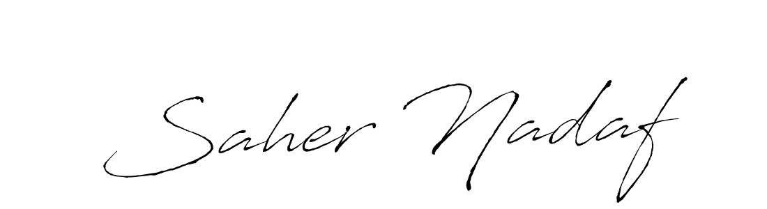 How to make Saher Nadaf name signature. Use Antro_Vectra style for creating short signs online. This is the latest handwritten sign. Saher Nadaf signature style 6 images and pictures png