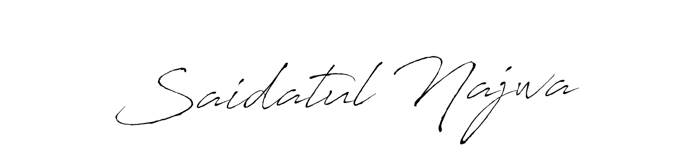 The best way (Antro_Vectra) to make a short signature is to pick only two or three words in your name. The name Saidatul Najwa include a total of six letters. For converting this name. Saidatul Najwa signature style 6 images and pictures png