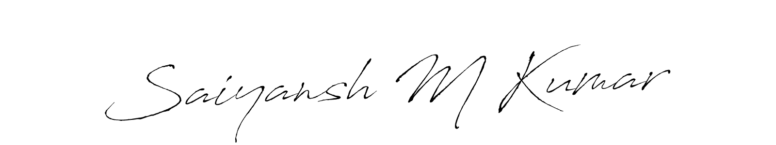 The best way (Antro_Vectra) to make a short signature is to pick only two or three words in your name. The name Saiyansh M Kumar include a total of six letters. For converting this name. Saiyansh M Kumar signature style 6 images and pictures png