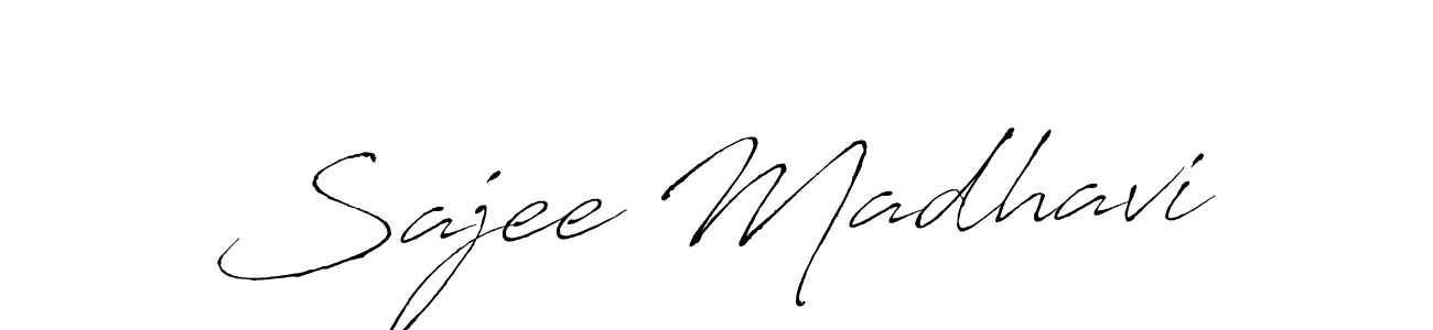 How to make Sajee Madhavi name signature. Use Antro_Vectra style for creating short signs online. This is the latest handwritten sign. Sajee Madhavi signature style 6 images and pictures png