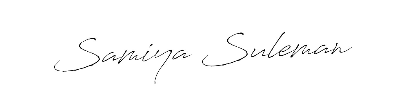 The best way (Antro_Vectra) to make a short signature is to pick only two or three words in your name. The name Samiya Suleman include a total of six letters. For converting this name. Samiya Suleman signature style 6 images and pictures png