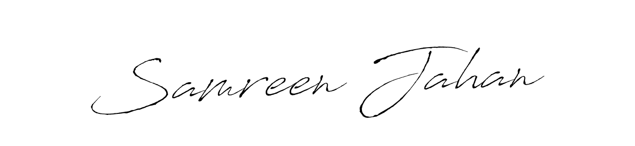The best way (Antro_Vectra) to make a short signature is to pick only two or three words in your name. The name Samreen Jahan include a total of six letters. For converting this name. Samreen Jahan signature style 6 images and pictures png