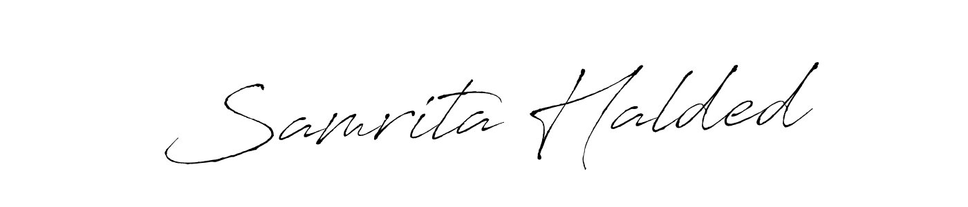 You should practise on your own different ways (Antro_Vectra) to write your name (Samrita Halded) in signature. don't let someone else do it for you. Samrita Halded signature style 6 images and pictures png