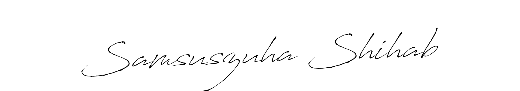 Similarly Antro_Vectra is the best handwritten signature design. Signature creator online .You can use it as an online autograph creator for name Samsuszuha Shihab. Samsuszuha Shihab signature style 6 images and pictures png