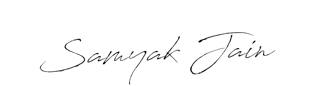 The best way (Antro_Vectra) to make a short signature is to pick only two or three words in your name. The name Samyak Jain include a total of six letters. For converting this name. Samyak Jain signature style 6 images and pictures png