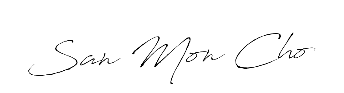Similarly Antro_Vectra is the best handwritten signature design. Signature creator online .You can use it as an online autograph creator for name San Mon Cho. San Mon Cho signature style 6 images and pictures png