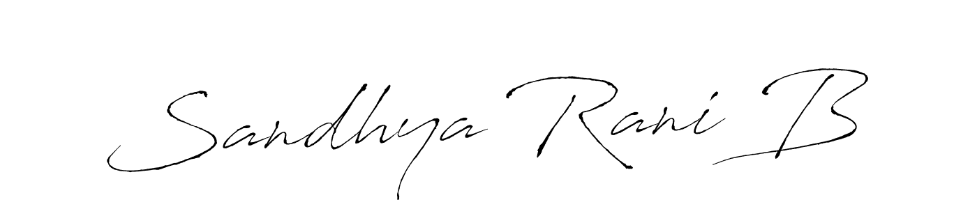 The best way (Antro_Vectra) to make a short signature is to pick only two or three words in your name. The name Sandhya Rani B include a total of six letters. For converting this name. Sandhya Rani B signature style 6 images and pictures png