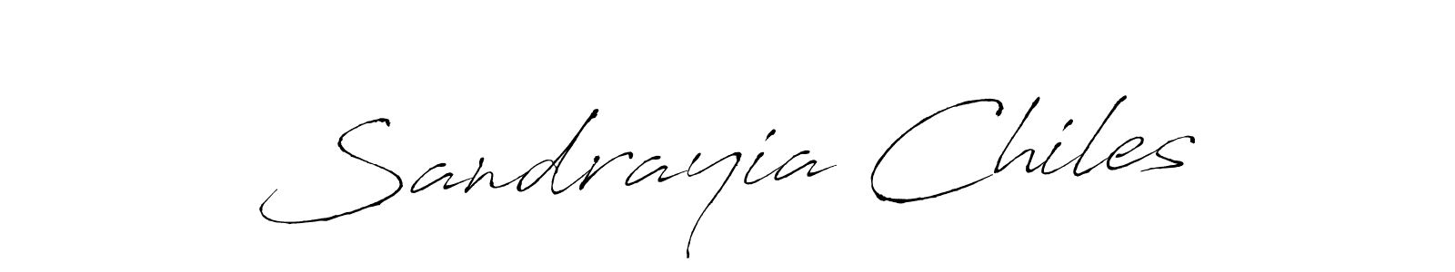 The best way (Antro_Vectra) to make a short signature is to pick only two or three words in your name. The name Sandrayia Chiles include a total of six letters. For converting this name. Sandrayia Chiles signature style 6 images and pictures png