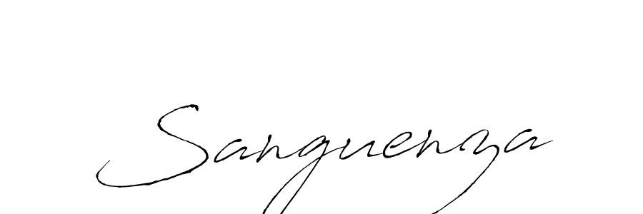 Make a beautiful signature design for name Sanguenza. With this signature (Antro_Vectra) style, you can create a handwritten signature for free. Sanguenza signature style 6 images and pictures png