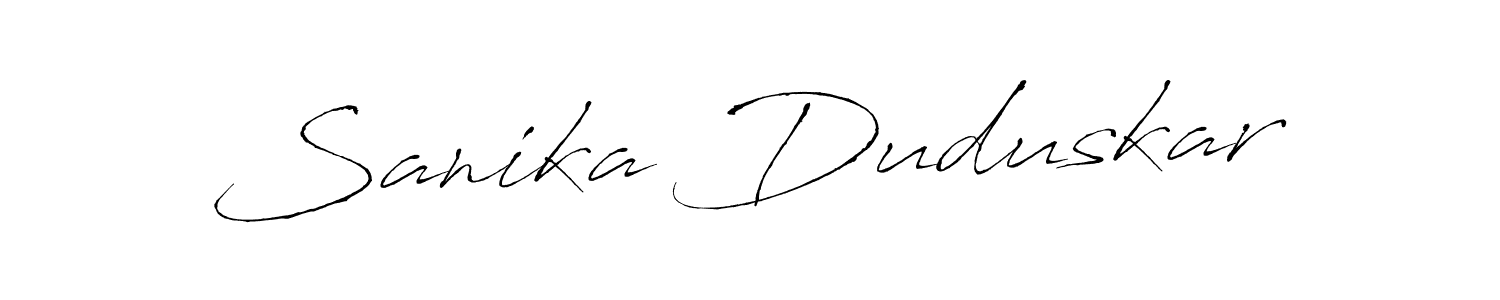 You should practise on your own different ways (Antro_Vectra) to write your name (Sanika Duduskar) in signature. don't let someone else do it for you. Sanika Duduskar signature style 6 images and pictures png