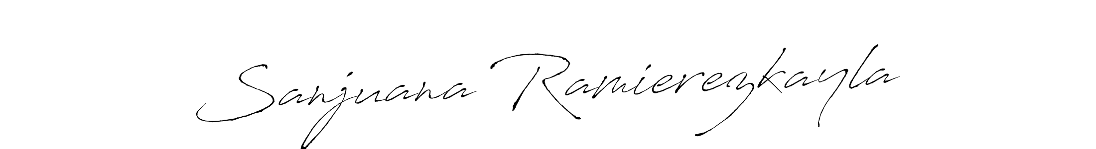 This is the best signature style for the Sanjuana Ramierezkayla name. Also you like these signature font (Antro_Vectra). Mix name signature. Sanjuana Ramierezkayla signature style 6 images and pictures png