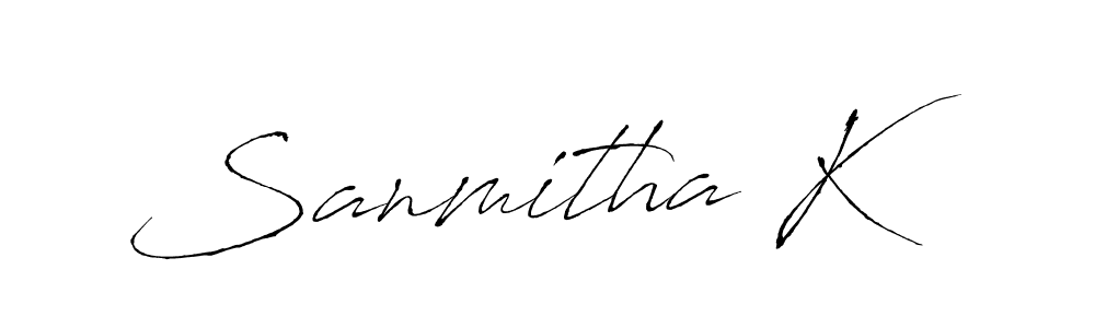 How to make Sanmitha K name signature. Use Antro_Vectra style for creating short signs online. This is the latest handwritten sign. Sanmitha K signature style 6 images and pictures png