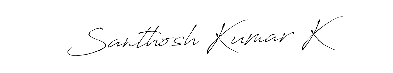 Similarly Antro_Vectra is the best handwritten signature design. Signature creator online .You can use it as an online autograph creator for name Santhosh Kumar K. Santhosh Kumar K signature style 6 images and pictures png