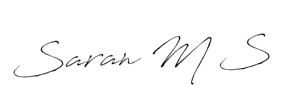 The best way (Antro_Vectra) to make a short signature is to pick only two or three words in your name. The name Saran M S include a total of six letters. For converting this name. Saran M S signature style 6 images and pictures png