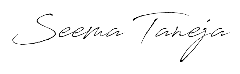 Designed for modern professionals: Seema Taneja name signature crafted with Antro_Vectra script. Ready for digital PDF workflows. Seema Taneja signature style 6 images and pictures png