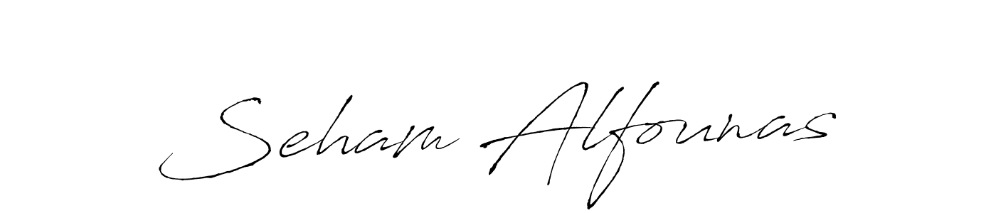 How to make Seham Alfounas name signature. Use Antro_Vectra style for creating short signs online. This is the latest handwritten sign. Seham Alfounas signature style 6 images and pictures png