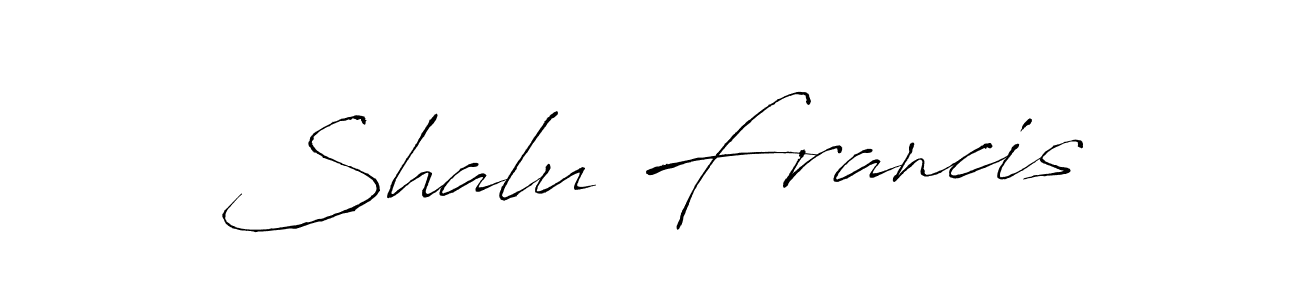 The best way (Antro_Vectra) to make a short signature is to pick only two or three words in your name. The name Shalu Francis include a total of six letters. For converting this name. Shalu Francis signature style 6 images and pictures png