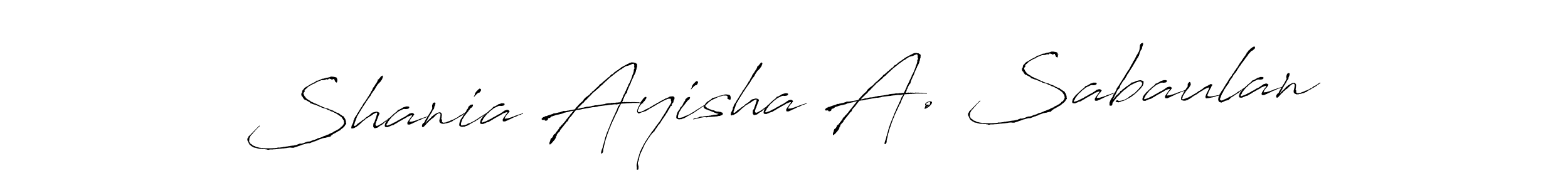 This is the best signature style for the Shania Ayisha A. Sabaulan name. Also you like these signature font (Antro_Vectra). Mix name signature. Shania Ayisha A. Sabaulan signature style 6 images and pictures png