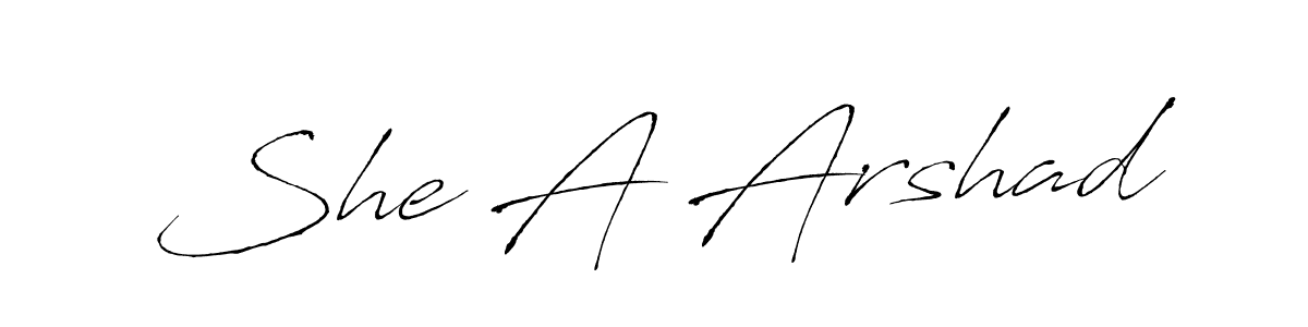 How to make She A Arshad name signature. Use Antro_Vectra style for creating short signs online. This is the latest handwritten sign. She A Arshad signature style 6 images and pictures png