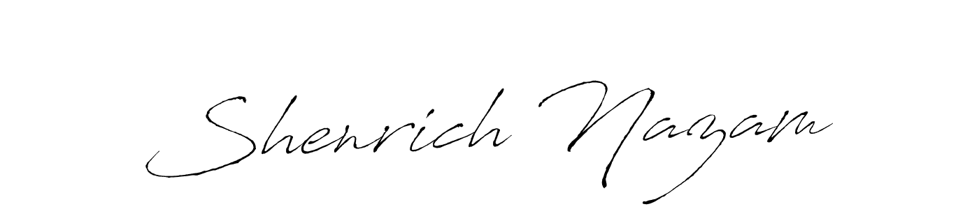 The best way (Antro_Vectra) to make a short signature is to pick only two or three words in your name. The name Shenrich Nazam include a total of six letters. For converting this name. Shenrich Nazam signature style 6 images and pictures png