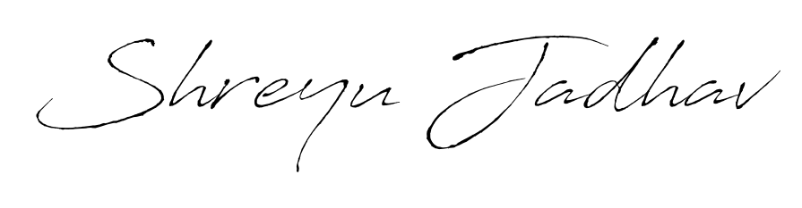 The Antro_Vectra font transforms the name Shreyu Jadhav into an executive sign with sharp precision and distinguished character. Shreyu Jadhav signature style 6 images and pictures png