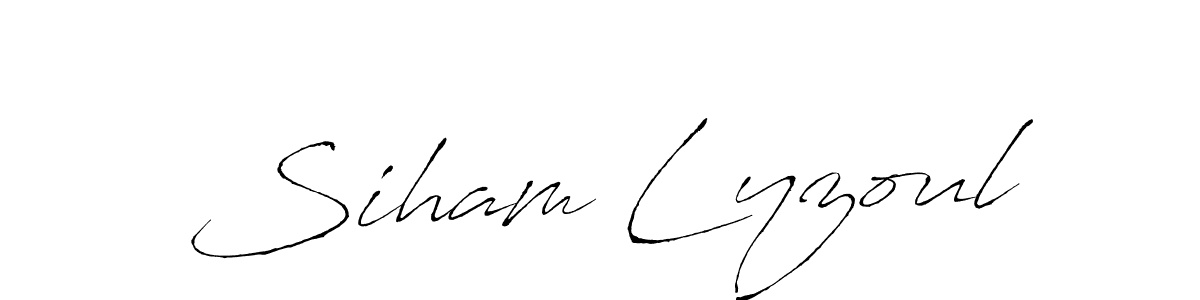 Antro_Vectra is a professional signature style that is perfect for those who want to add a touch of class to their signature. It is also a great choice for those who want to make their signature more unique. Get Siham Lyzoul name to fancy signature for free. Siham Lyzoul signature style 6 images and pictures png