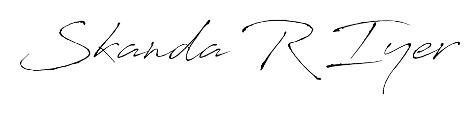 The Antro_Vectra font transforms the name Skanda R Iyer into an executive sign with sharp precision and distinguished character. Skanda R Iyer signature style 6 images and pictures png