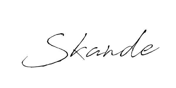 if you are searching for the best signature style for your name Skande. so please give up your signature search. here we have designed multiple signature styles  using Antro_Vectra. Skande signature style 6 images and pictures png