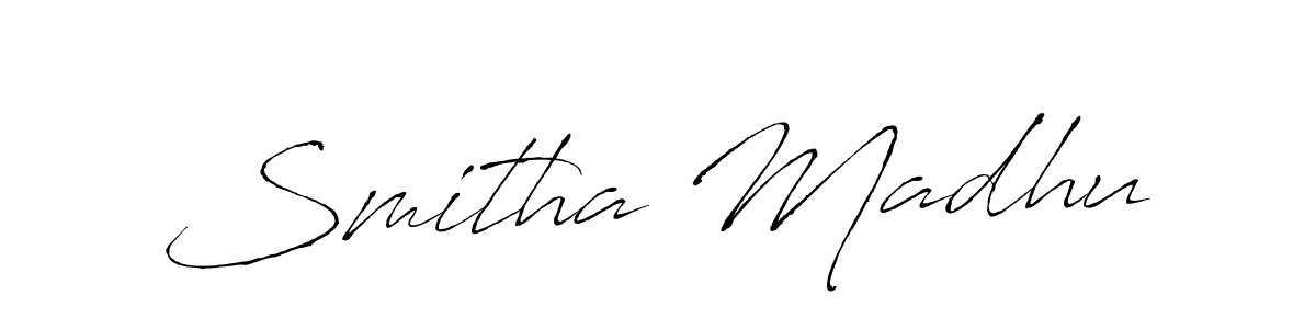 Make a beautiful signature design for name Smitha Madhu. With this signature (Antro_Vectra) style, you can create a handwritten signature for free. Smitha Madhu signature style 6 images and pictures png