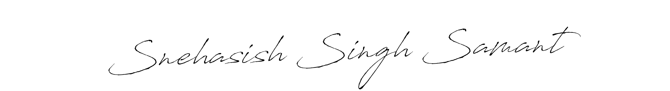 The best way (Antro_Vectra) to make a short signature is to pick only two or three words in your name. The name Snehasish Singh Samant include a total of six letters. For converting this name. Snehasish Singh Samant signature style 6 images and pictures png