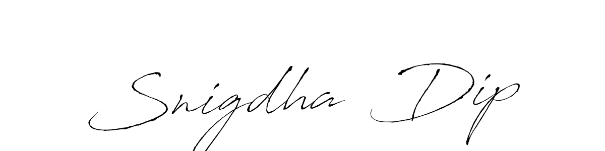 The best way (Antro_Vectra) to make a short signature is to pick only two or three words in your name. The name Snigdha  Dip include a total of six letters. For converting this name. Snigdha  Dip signature style 6 images and pictures png