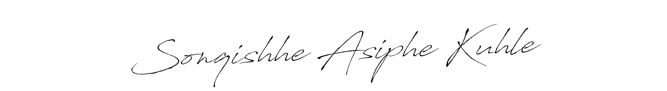 How to make Sonqishhe Asiphe Kuhle name signature. Use Antro_Vectra style for creating short signs online. This is the latest handwritten sign. Sonqishhe Asiphe Kuhle signature style 6 images and pictures png