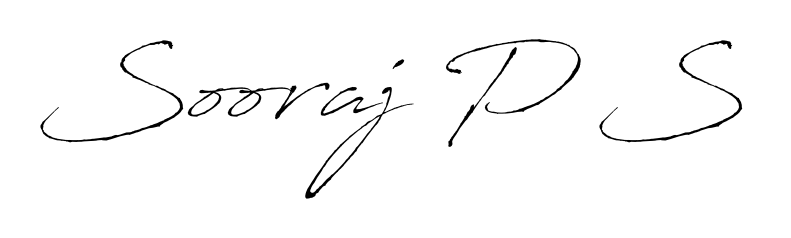 Similarly Antro_Vectra is the best handwritten signature design. Signature creator online. You can use it as an online autograph creator for name Sooraj P S. Sooraj P S signature style 6 images and pictures png