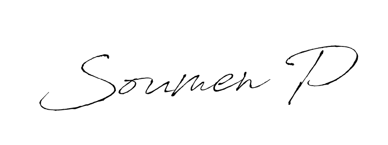 How to make Soumen P name signature. Use Antro_Vectra style for creating short signs online. This is the latest handwritten sign. Soumen P signature style 6 images and pictures png