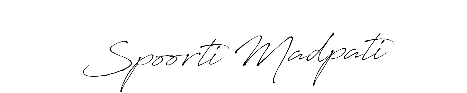 The best way (Antro_Vectra) to make a short signature is to pick only two or three words in your name. The name Spoorti Madpati include a total of six letters. For converting this name. Spoorti Madpati signature style 6 images and pictures png