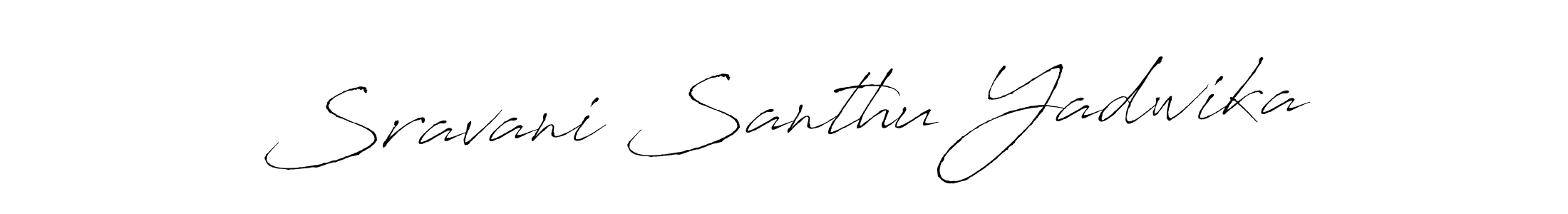 The best way (Antro_Vectra) to make a short signature is to pick only two or three words in your name. The name Sravani Santhu Yadwika include a total of six letters. For converting this name. Sravani Santhu Yadwika signature style 6 images and pictures png