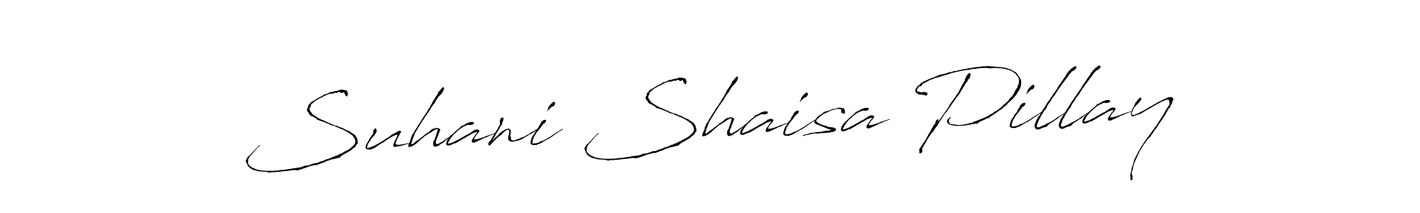 The best way (Antro_Vectra) to make a short signature is to pick only two or three words in your name. The name Suhani Shaisa Pillay include a total of six letters. For converting this name. Suhani Shaisa Pillay signature style 6 images and pictures png