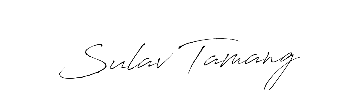 The best way (Antro_Vectra) to make a short signature is to pick only two or three words in your name. The name Sulav Tamang include a total of six letters. For converting this name. Sulav Tamang signature style 6 images and pictures png